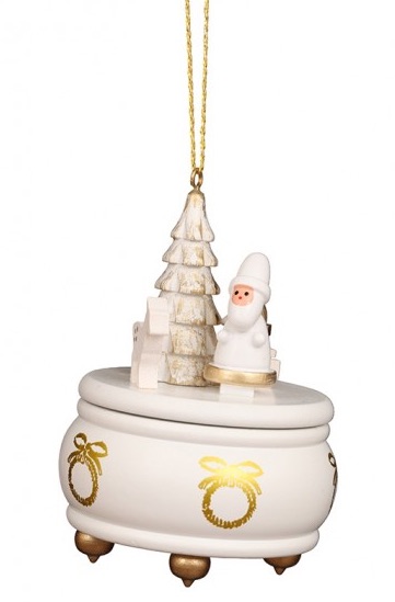 Baumbehang Spieldose weiß mit Weihnachtsmann