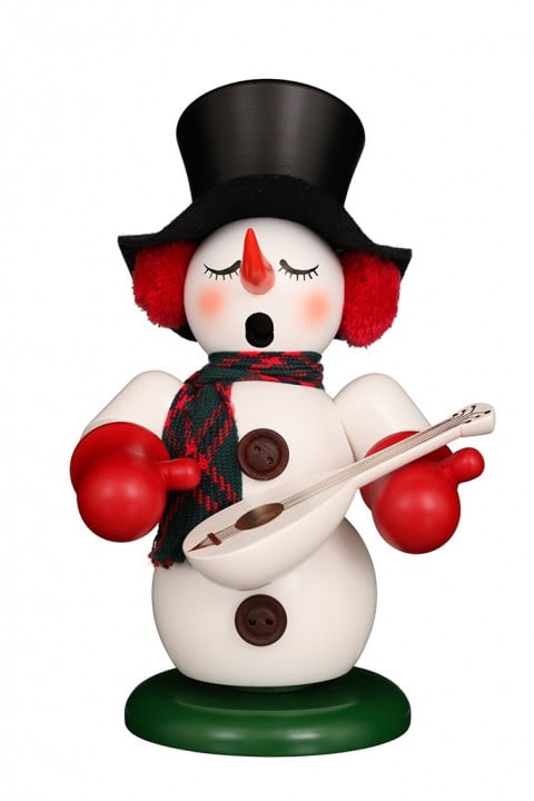 Räuchermann Schneemann mit Laute farbig