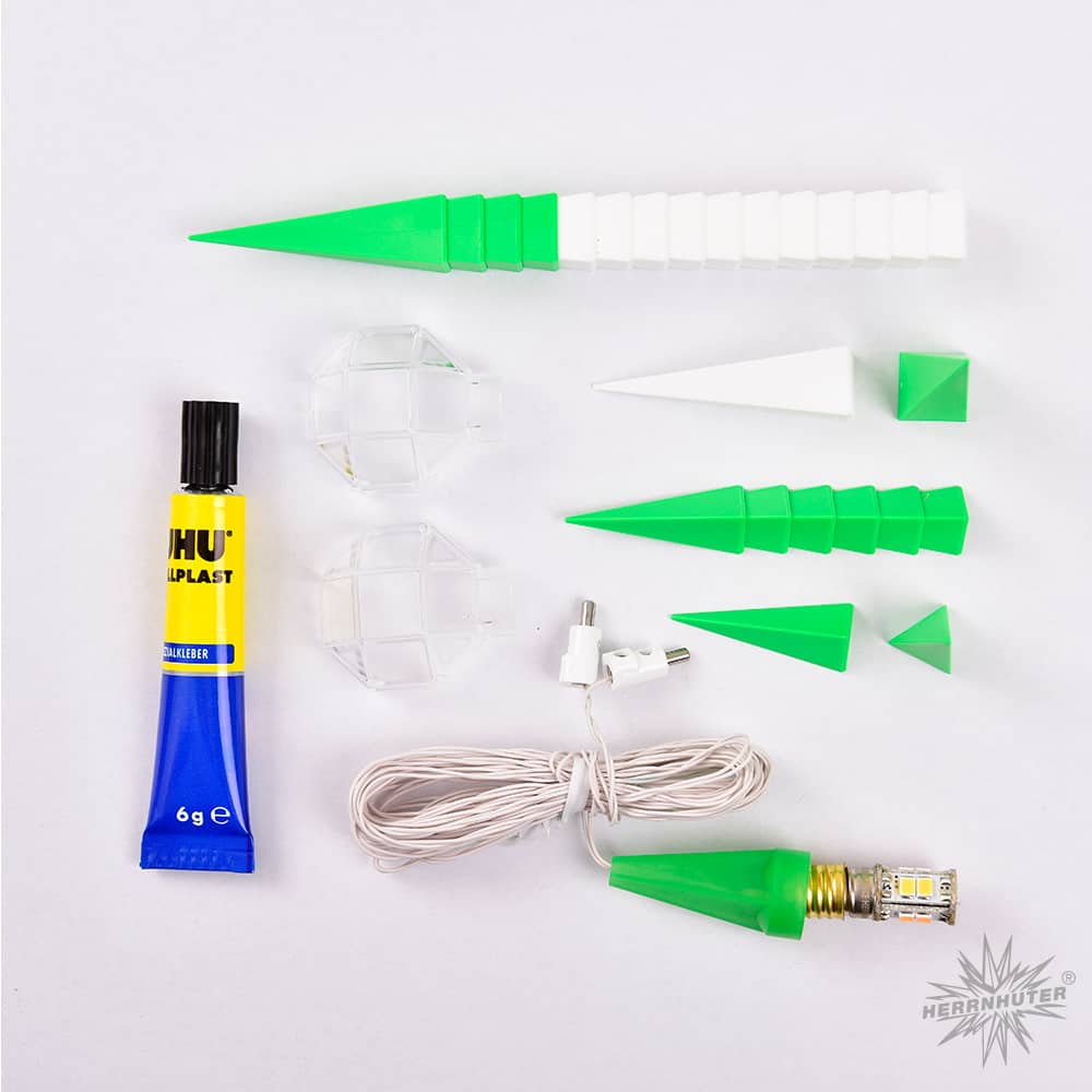 Original Herrnhuter Bastlerstern für innen ø ca. 13 cm grün/weiß (A1b)