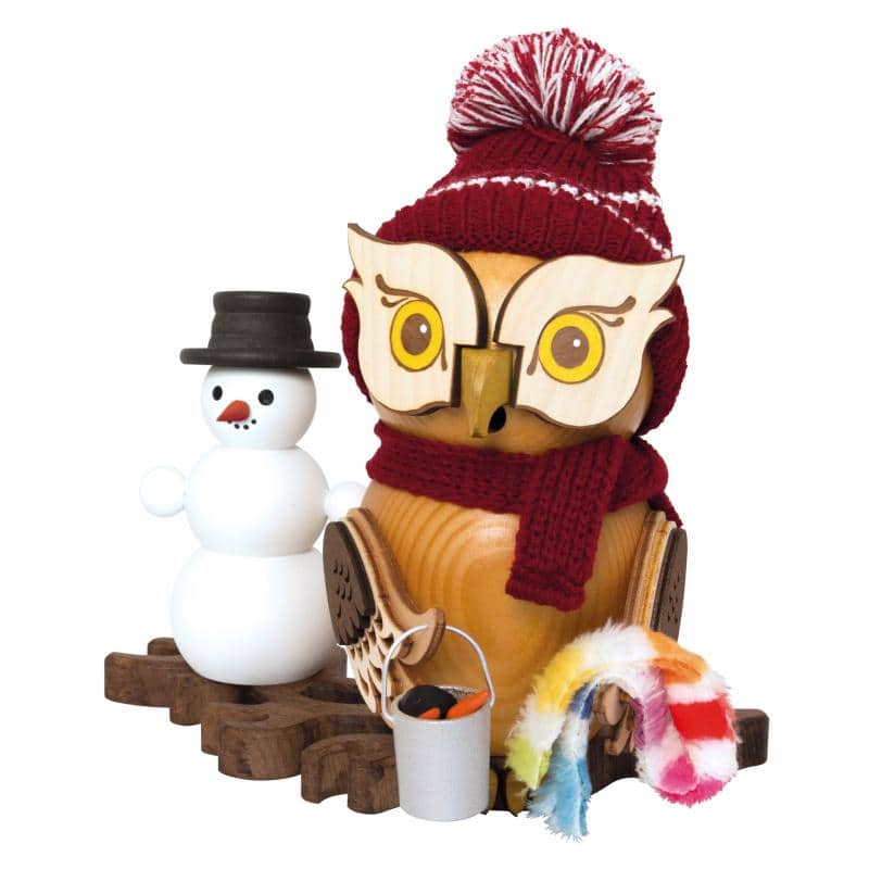 Rauchfigur Eule mit Schneemann