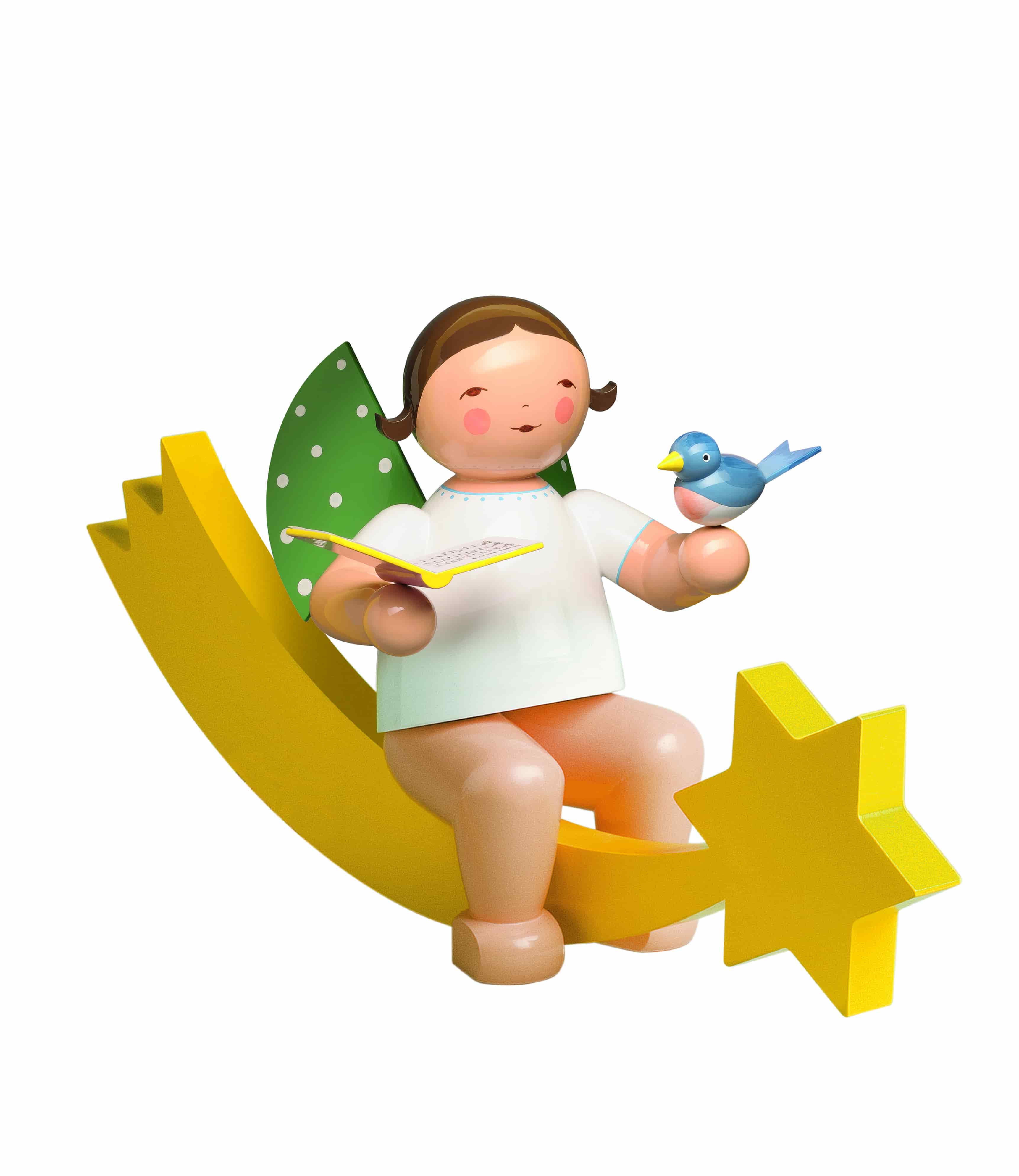 Engel mit Liederbuch und Vogel, auf Schweif, groß