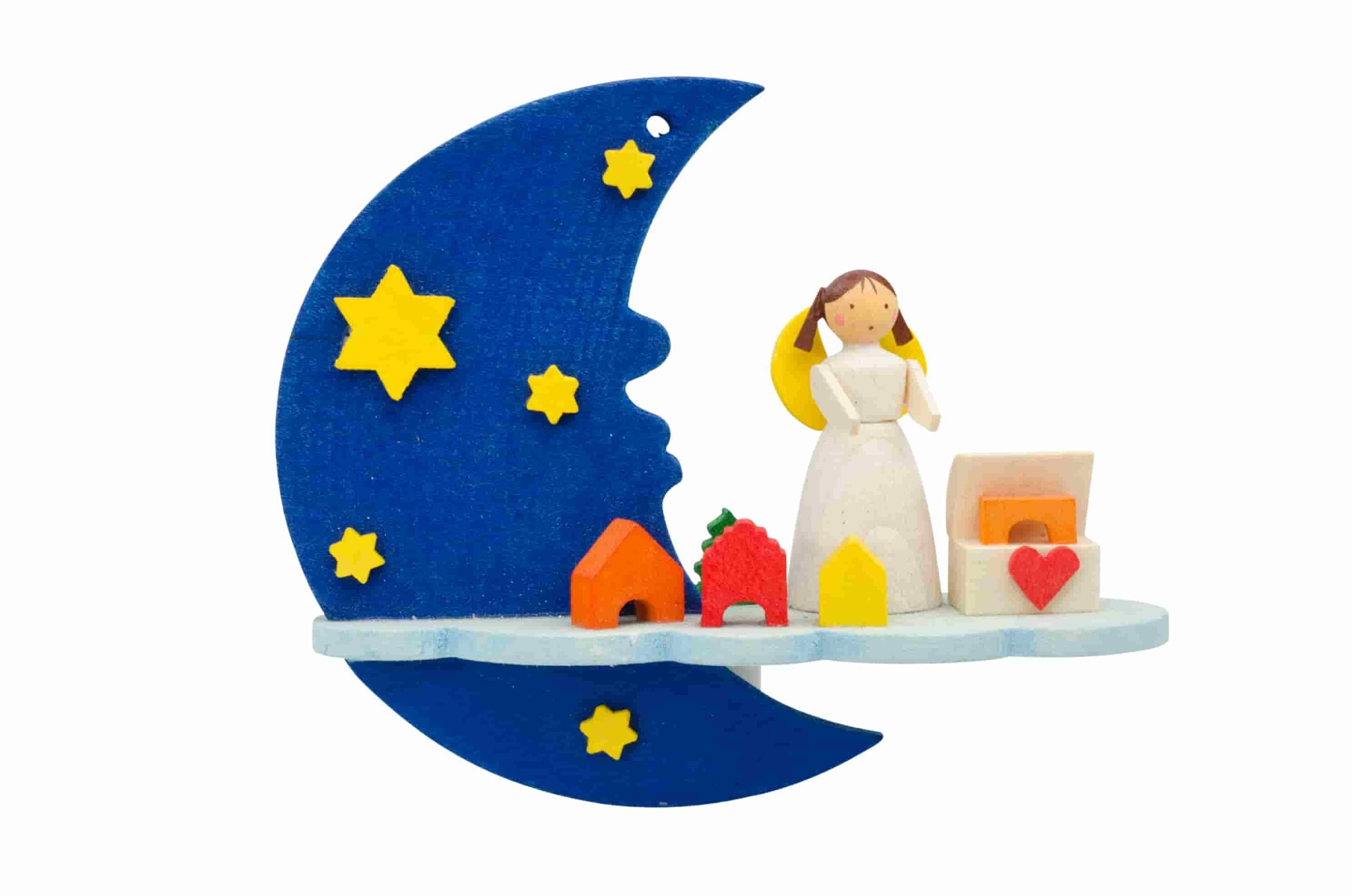 Mond-Wolke-Engel mit Spielzeugkiste als Baumschmuck