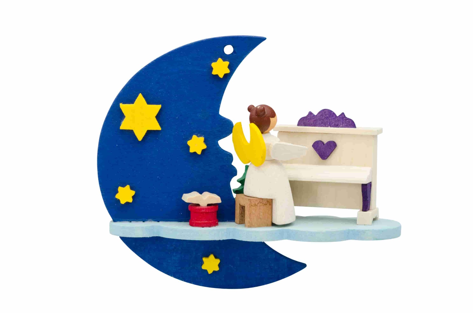 Mond-Wolke-Engel mit Klavier als Baumschmuck
