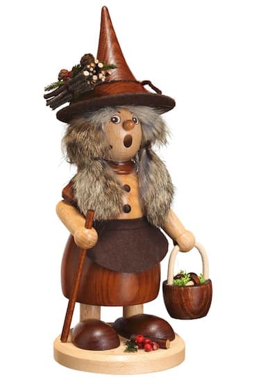 Räucherfigur Wichtelfrau mit Pilzkorb natur