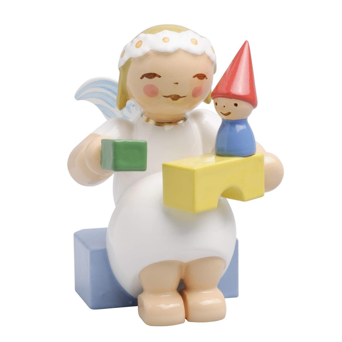 Margeritenengel sitzend mit Bausteinen