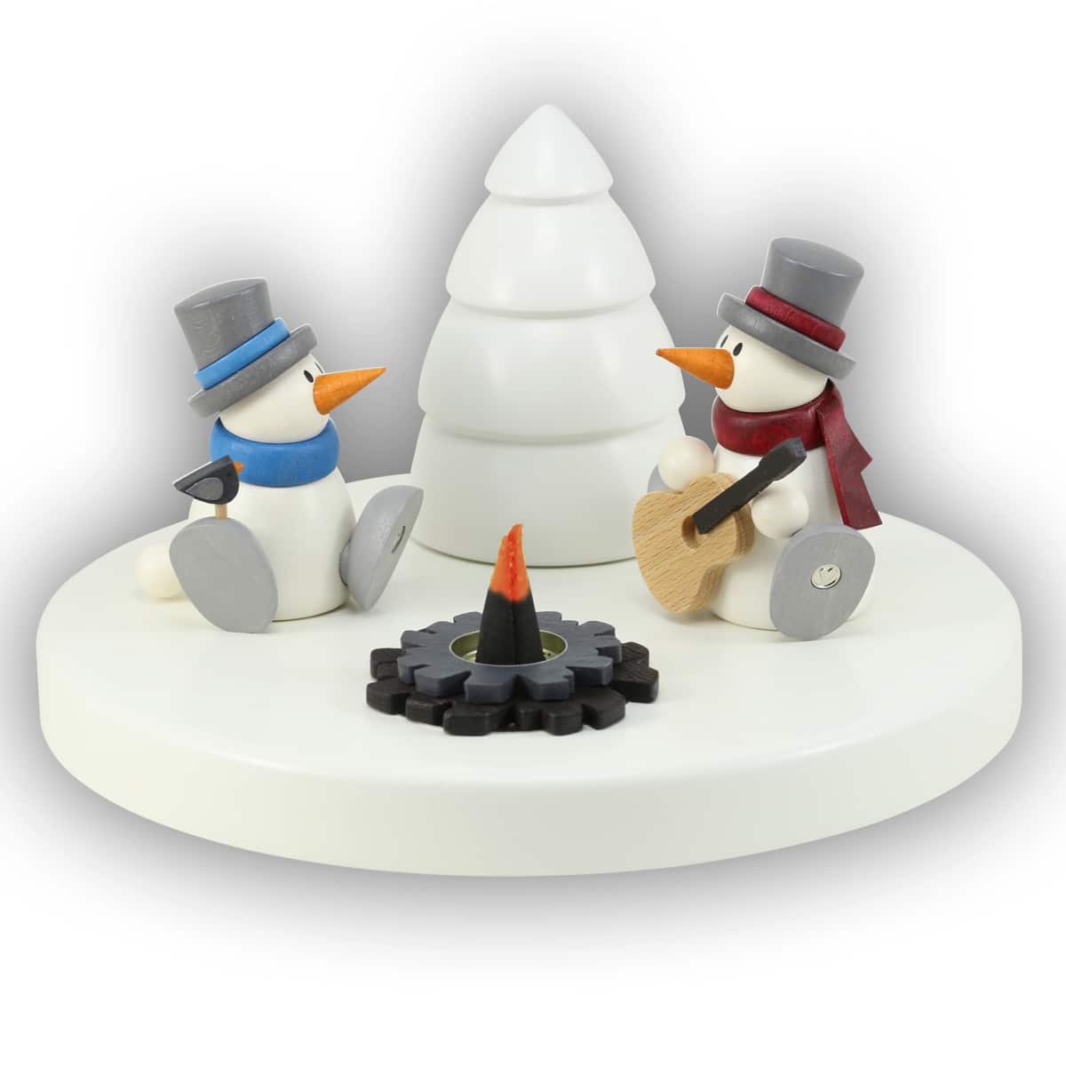Schneemann Fritz und Otto am Lagerfeuer