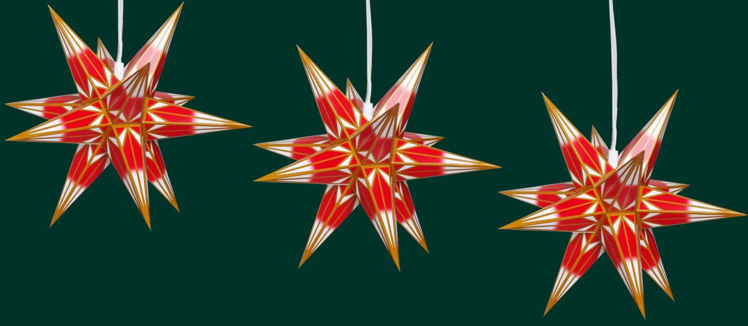 Haßlauer Weihnachtsstern 3er-Set rot/weiß mit goldgelbem Muster