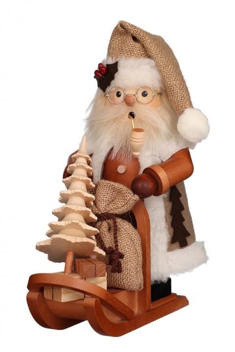 Räuchermann Weihnachtsmann Schlitten natur