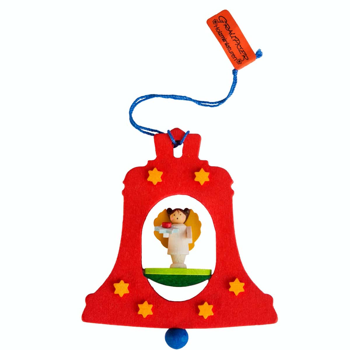 Glocke mit Engel rot als Baumschmuck