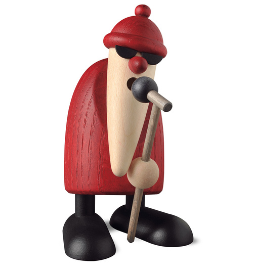 Weihnachtsmann am Mikrofon introvertiert