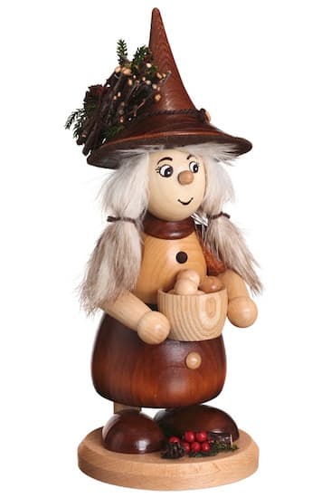 Räucherfigur Wichtelfrau mit Kochtopf natur