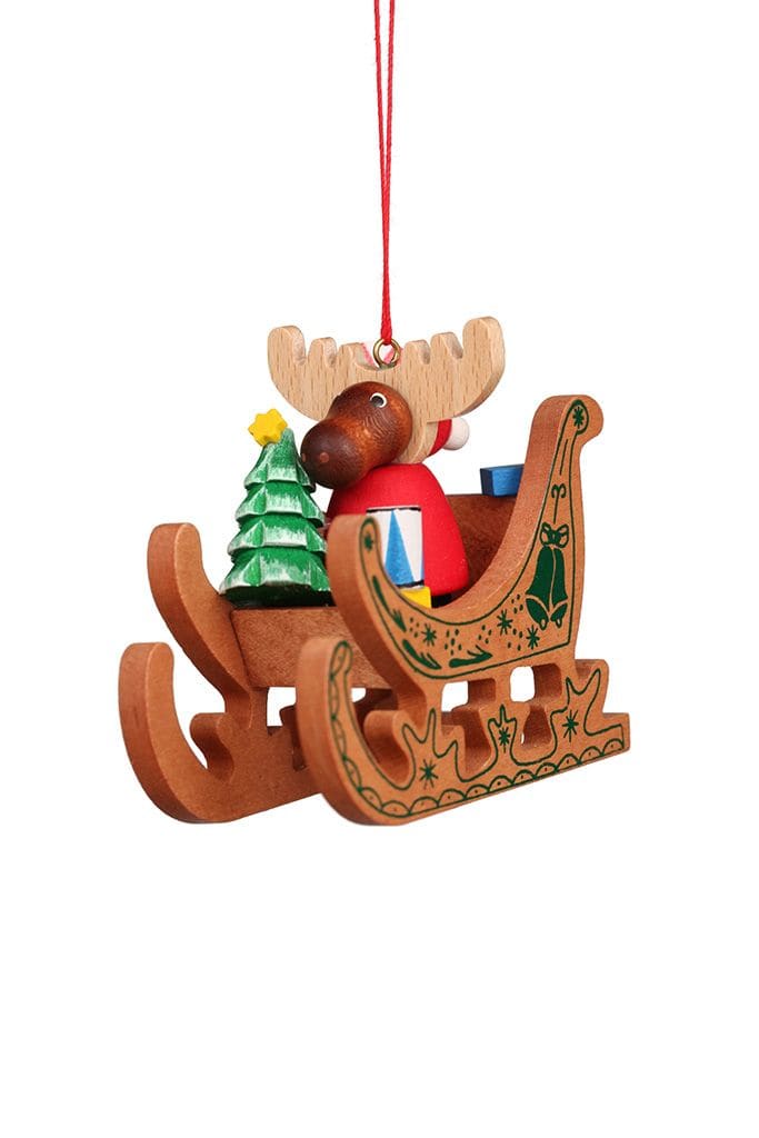 Baumbehang Elch Weihnachtsmann im Schlitten