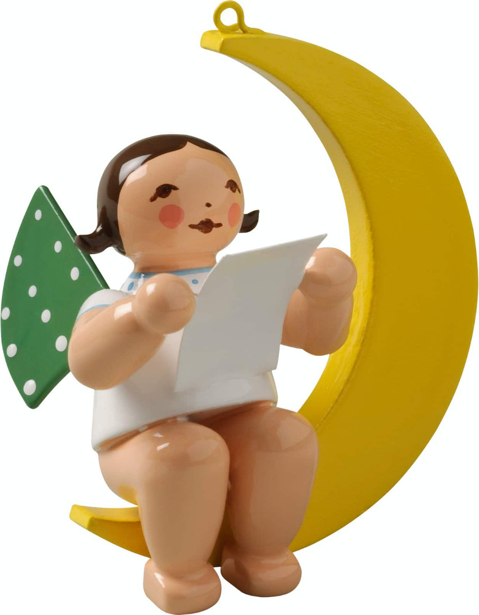 Engel mit Notenblatt im Mond