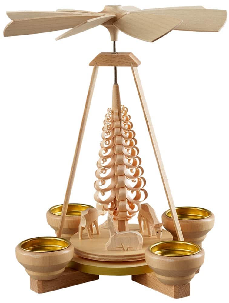 Pyramide "Rehe geschnitzt" 1-stöckig, natur, 17x16x24cm