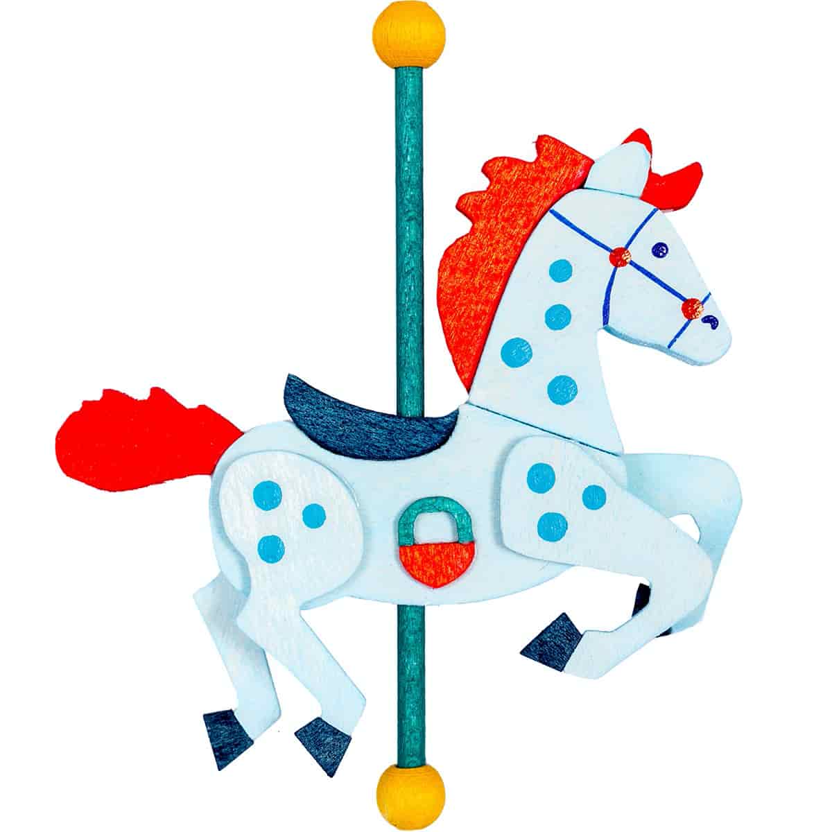 Karussellpferd als Baumschmuck blau / rot
