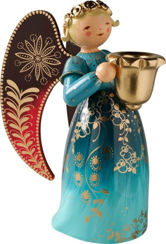 Engel reich bemalt, groß, mit Lichtnapf, blau