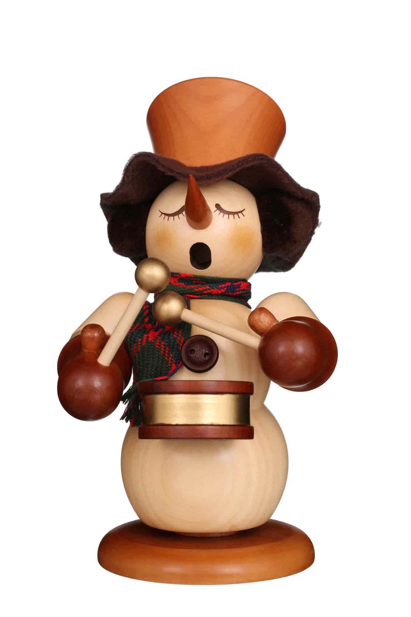 Räuchermann Schneemann mit Trommel natur