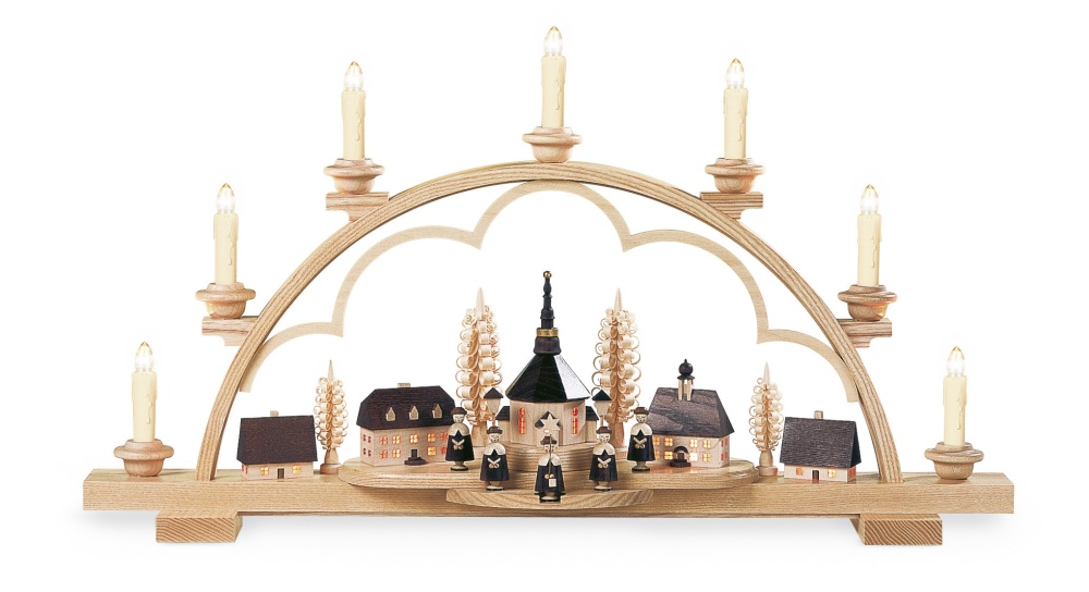 Schwibbogen Seiffener Dorf, natur elektrisch beleuchtet LED