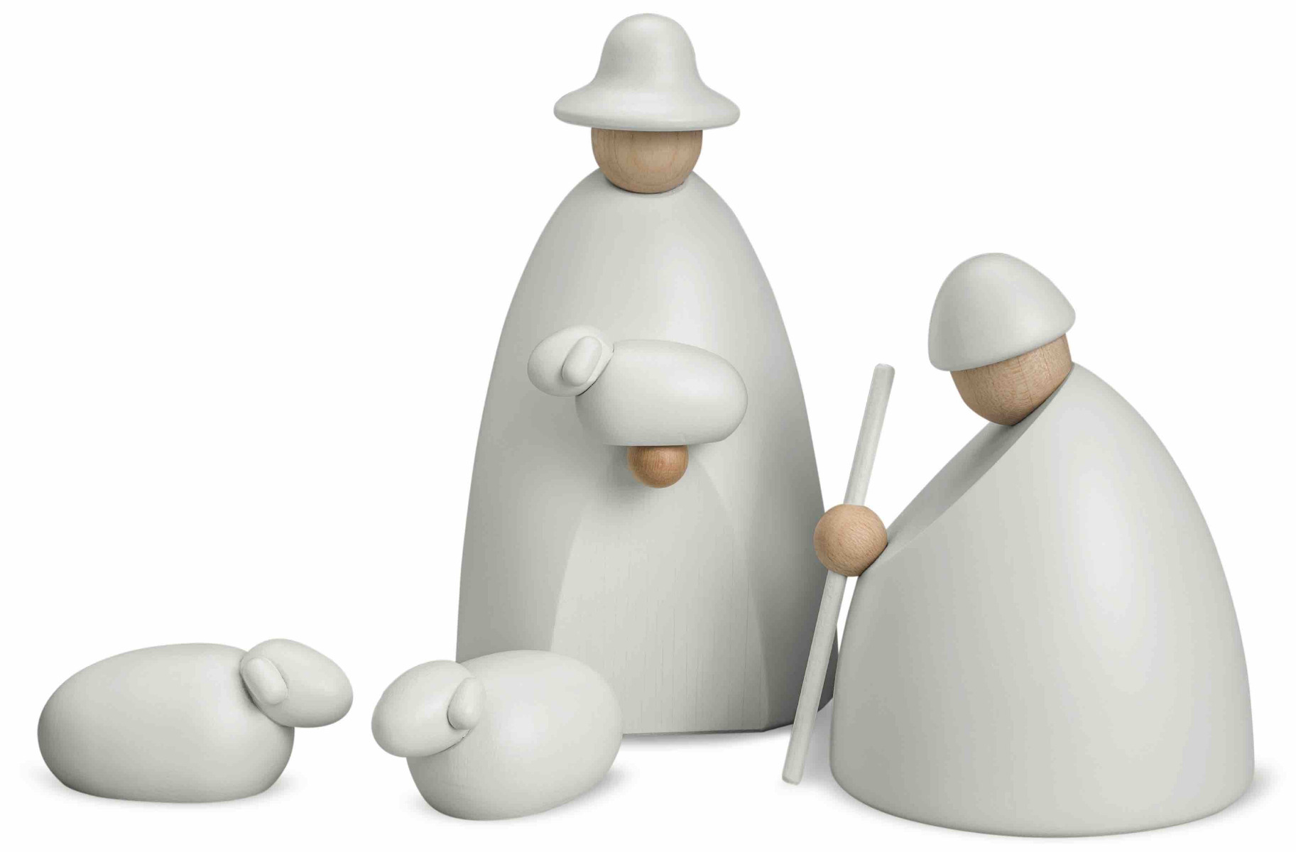 Hirtengruppe mit zwei Schafen weiß