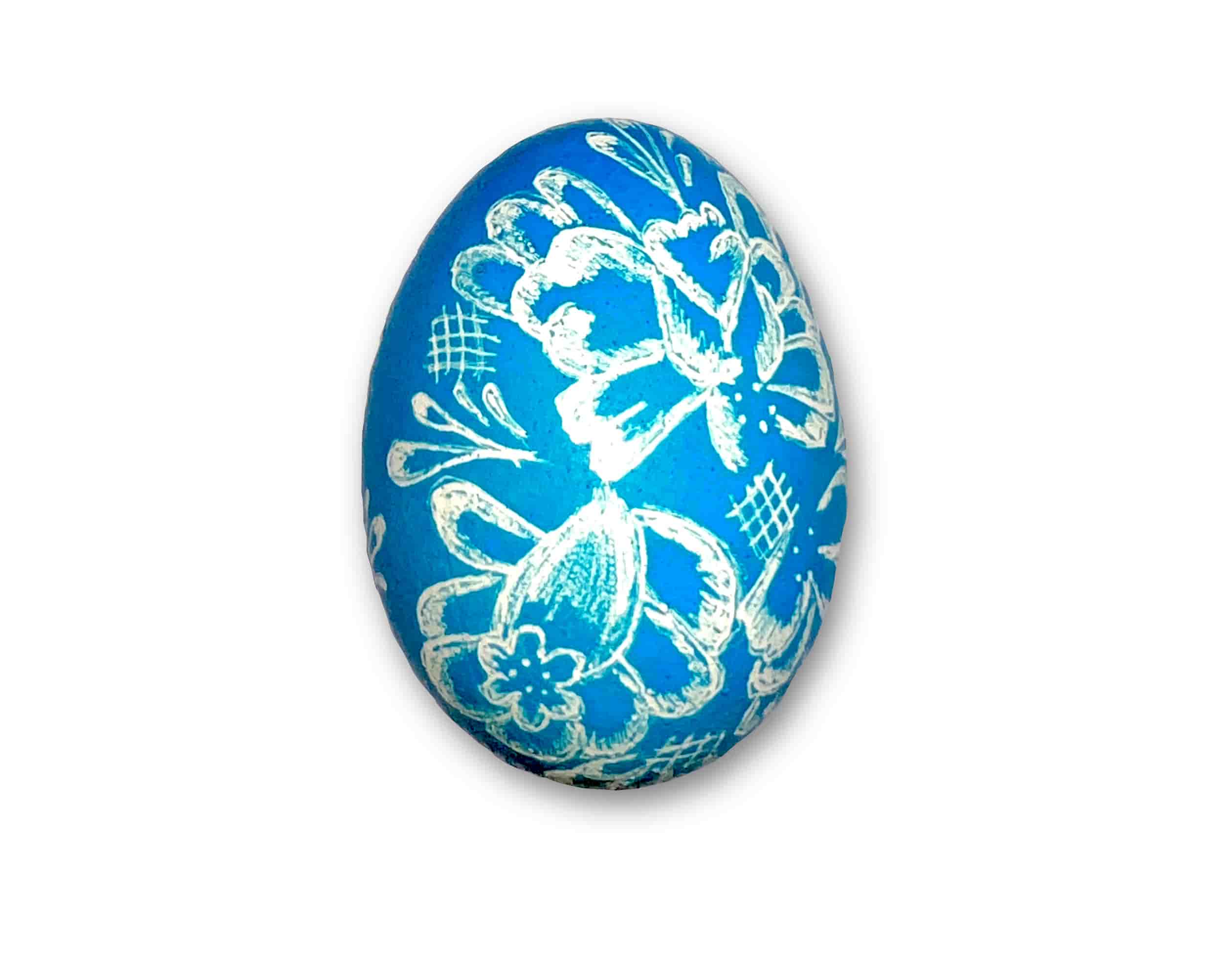 Osterei - Kratztechnik blau - florales Muster 2