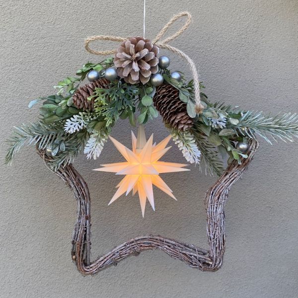 Original Herrnhuter Stern in Dekokranz in Sternform - weiß