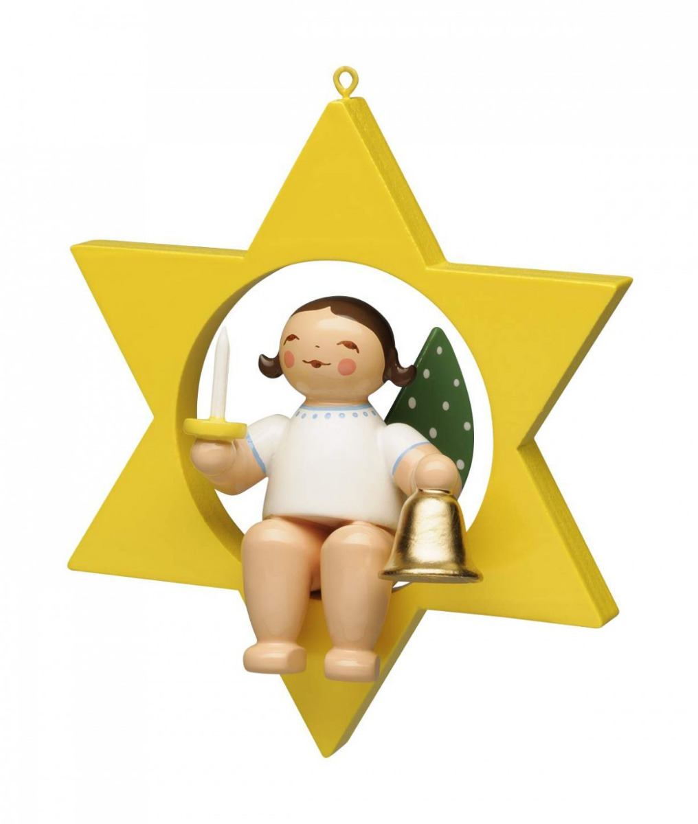 Engel mit Glocke und Kerze im Stern